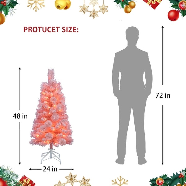 4Ft PreLit Flocked Pink Tree