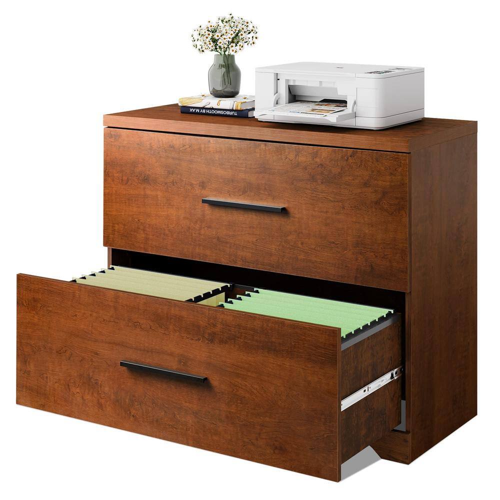 2-Drawer Wood Walnut File Cabinets with Anti-Tilt Mechanism SXB056844