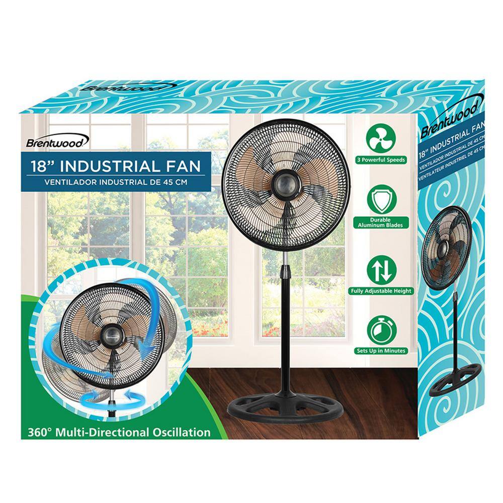 Brentwood 18 in. 3 Speed Industrial Pedestal Fan in Black 985117034M