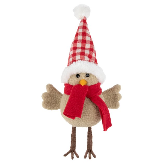 Beige Standing Bird With Red Scarf And Plaid Hat Christmas Figure