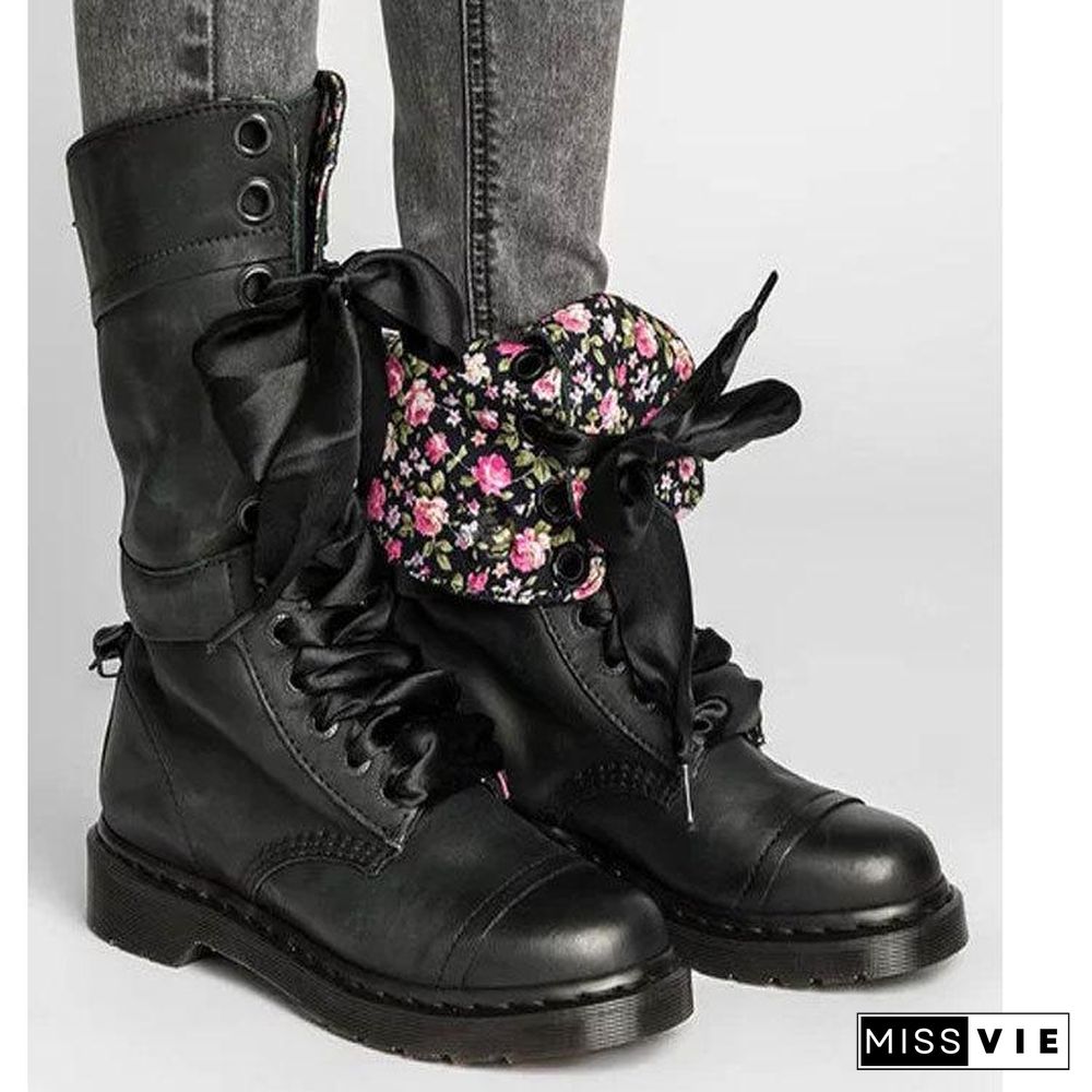 Autumn Lace-Up Round Toe Calf Boots