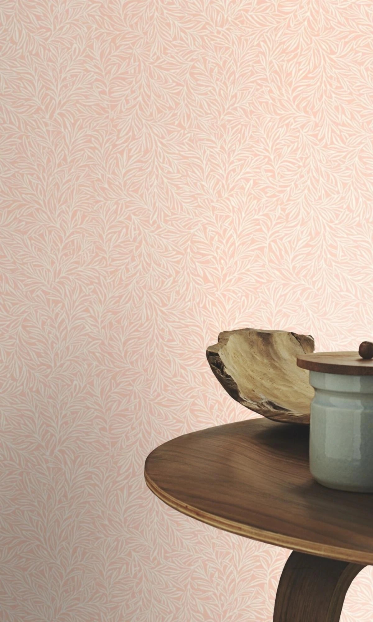 Minimalist Pink Tropical Leaves Metallic Wallpaper