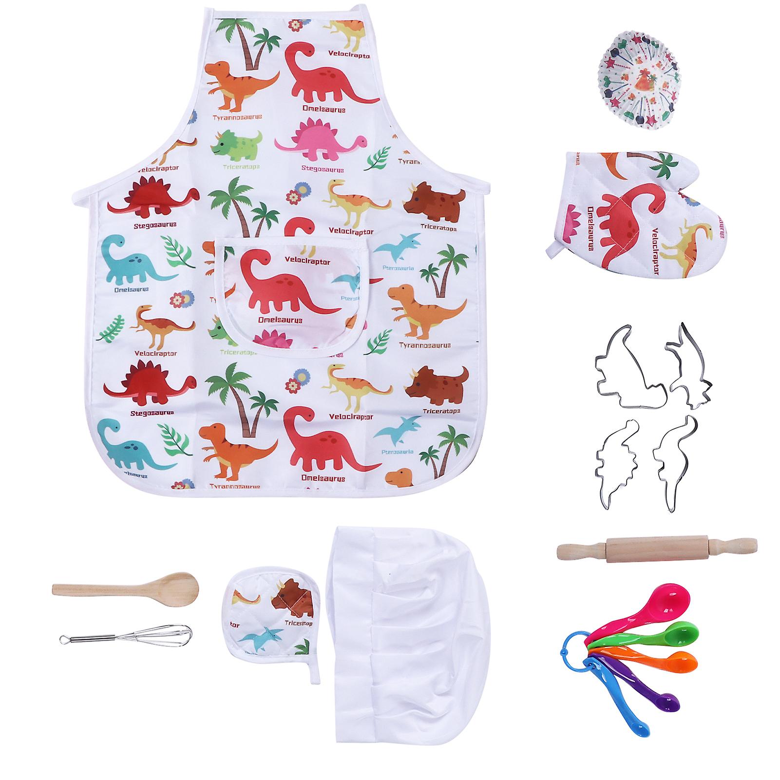 Kids Baking Chef Set Dinosaur Apron Oven Glove Chef Dress Up Kitchen Role Play Toys