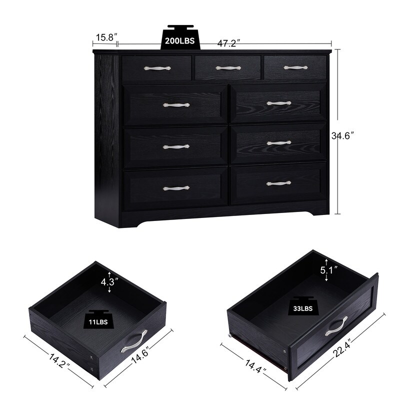 9 Drawer Bedroom Dresser Storage Cabinet with Antique Handles(47.2\