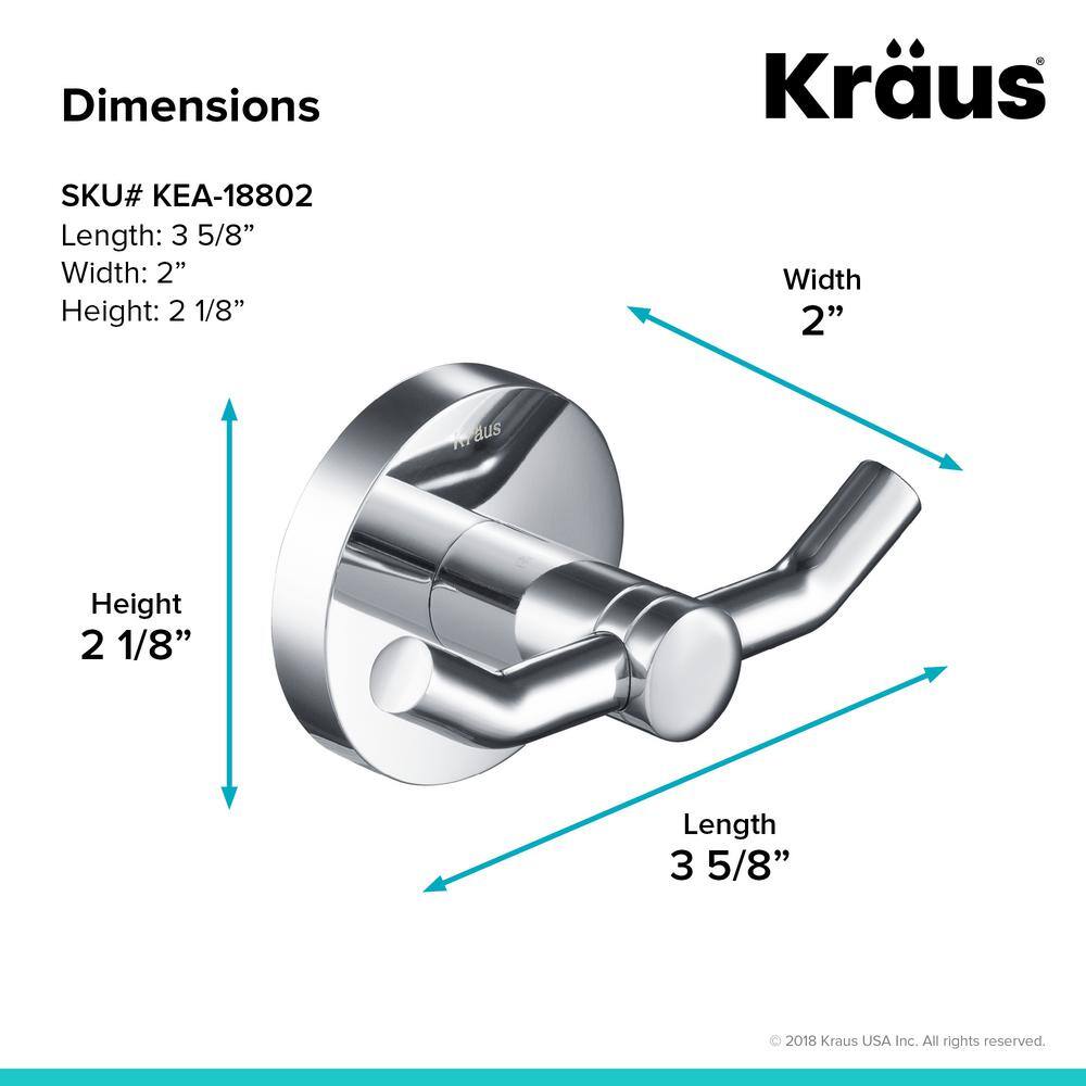 KRAUS Elie Bathroom Robe and Towel Double Hook in Chrome KEA-18802CH