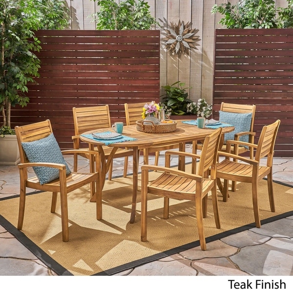 Holloway Outdoor 6Seater Oval Acacia Wood Dining Set by Christopher Knight Home