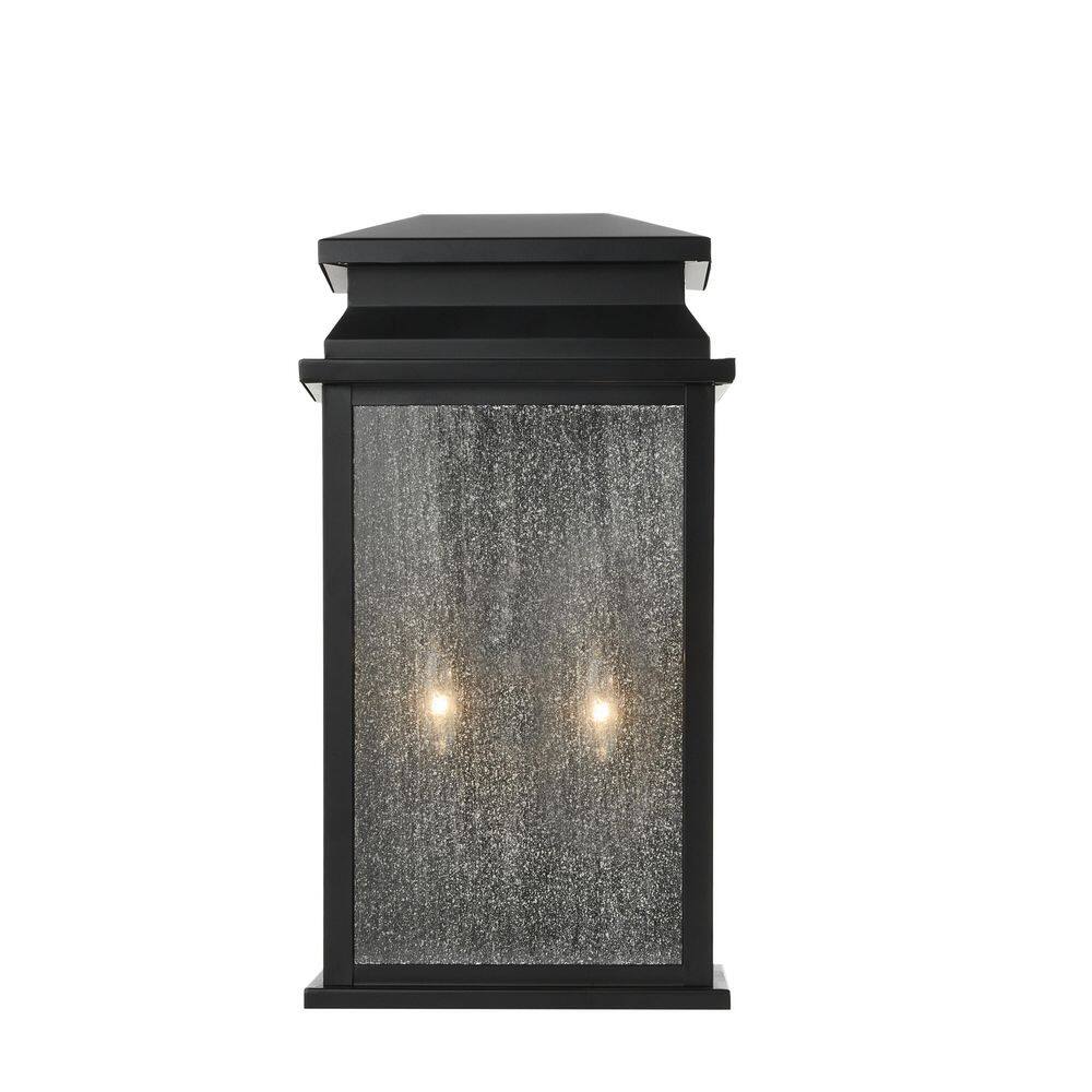 Home Decorators Collection Sirrine 2-Light Black Outdoor Wall Light Fixture with Clear Seeded Glass KB27704