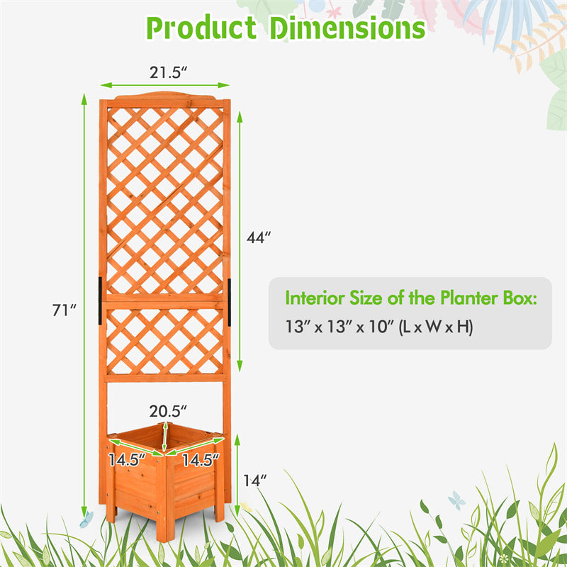 Wooden Raised Garden Bed 71¡± High Planter with Trellis for Plant Flower Climbing Pot Hanging