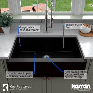 Karran FarmhouseApron-Front Quartz Composite 34 in. Single Bowl Kitchen Sink in Black QA-740-BL