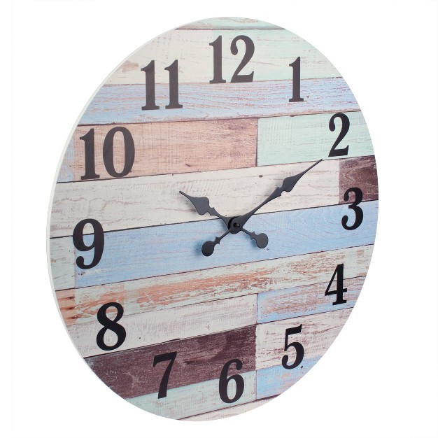 Coastal Worn Wood Wall Clock Blue white Stonebriar Collection