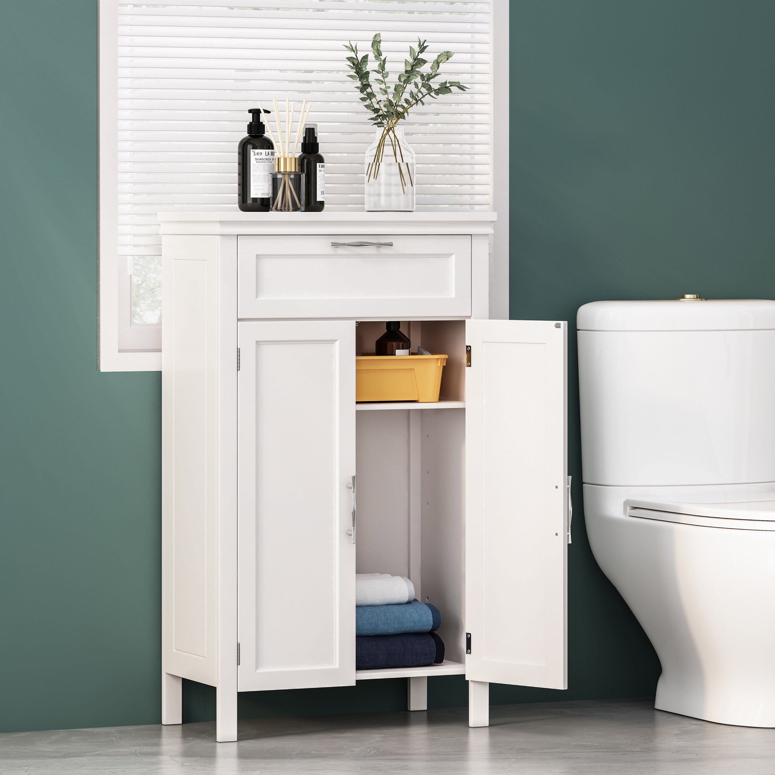 Meader Modern Bathroom 2 Door Floor Storage Cabinet with Drawer