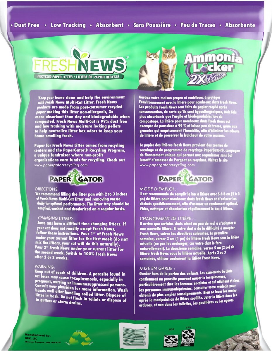 Fresh News Non-Clumping Scented Paper Cat Litter， 25-lb bag