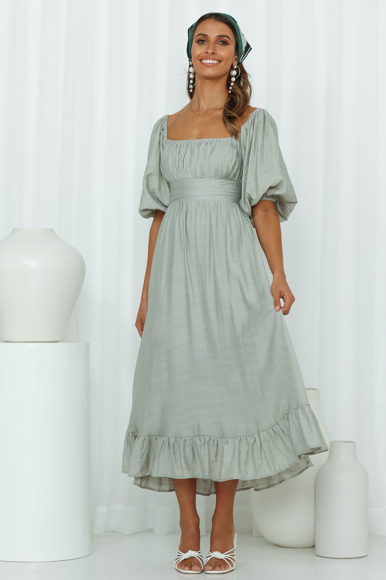 Just Stand And Smile Midi Dress Sage