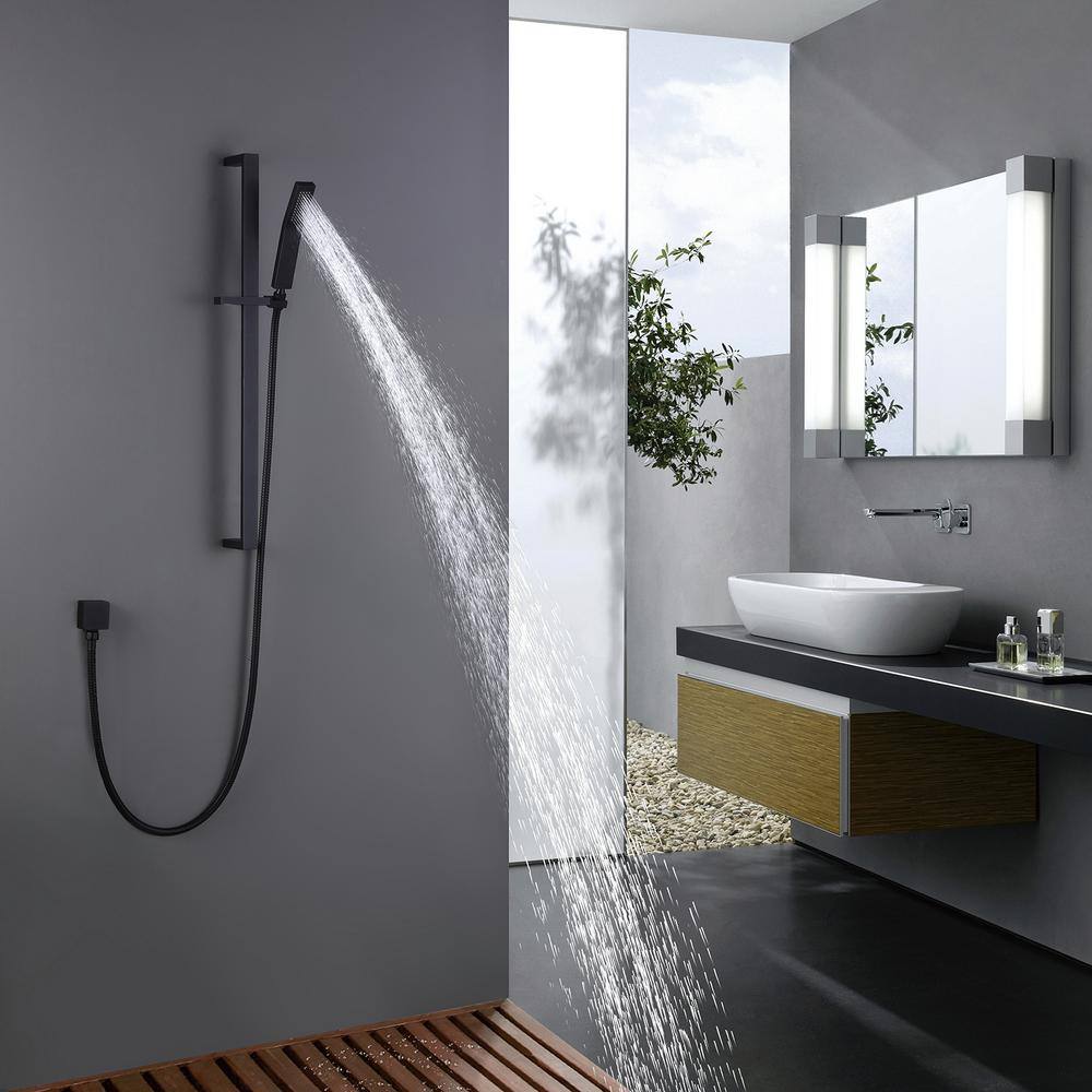 Hlihome 1-Spray Multifunction Slide Bar with Hand Shower in Matte Black RBDK-0885-MB