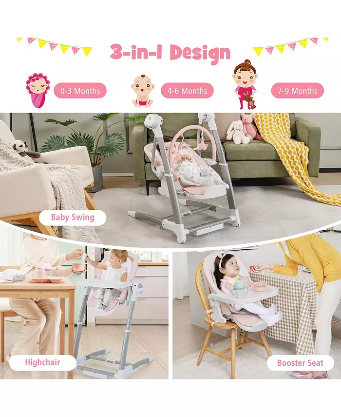 Costway 3-in-1 Baby Swing and High Chair with 8 Adjustable Heights and Music Box