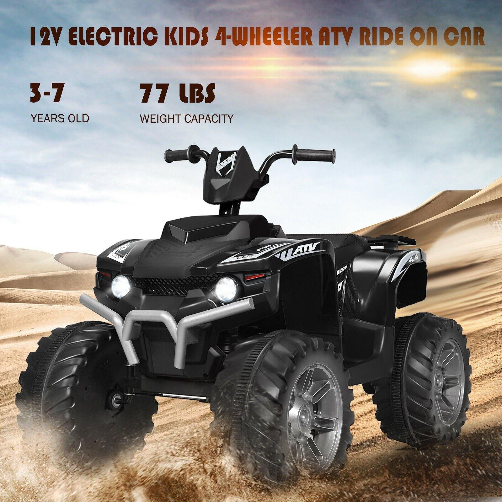 Costzon Kids ATV, 12V Battery Powered Electric Vehicle w/ LED Lights, High & Low Speed