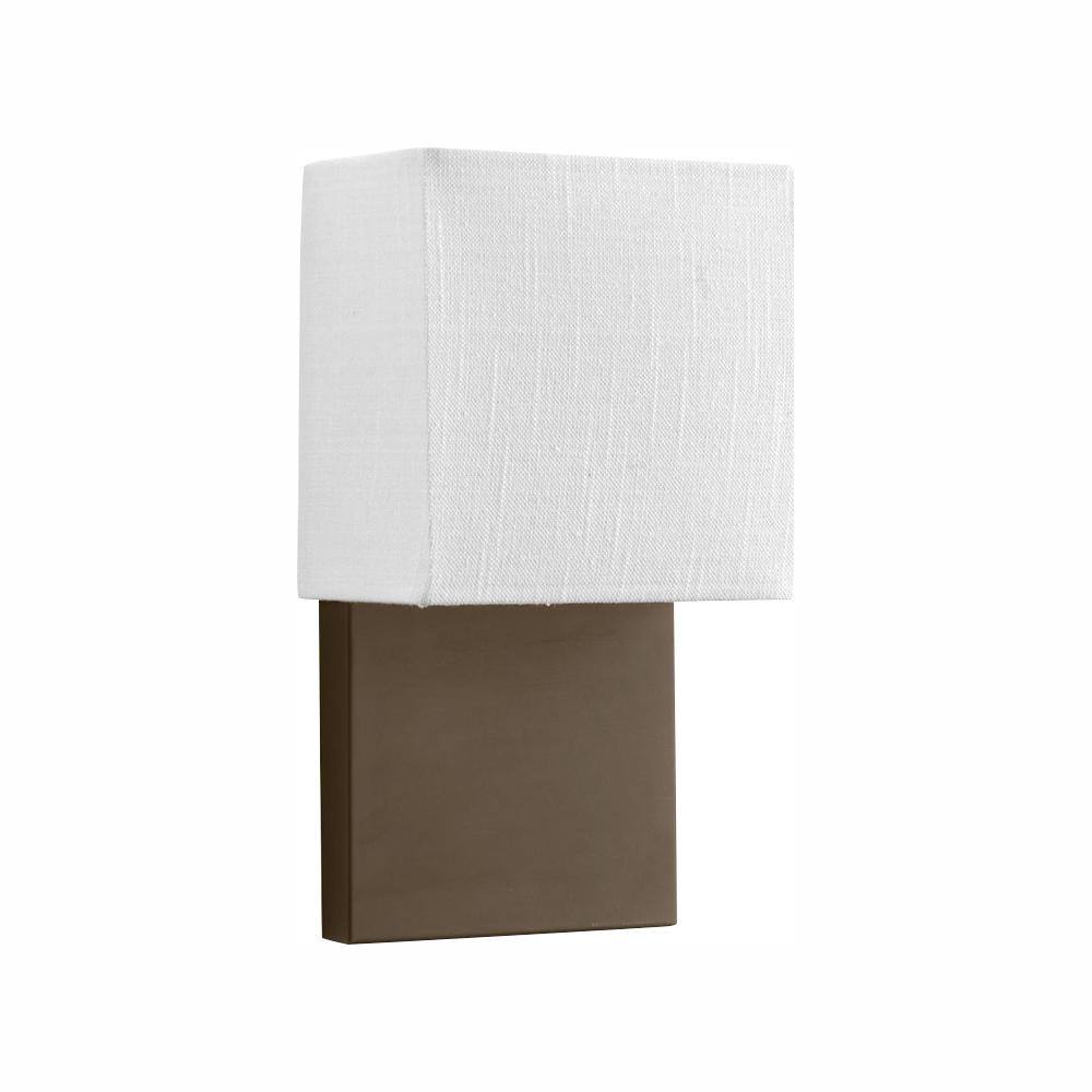 Progress Lighting LED Wall Sconces Collection 9 -Watt Architectural Bronze Integrated LED Wall Sconce with White Linen Shade P710010-129-30