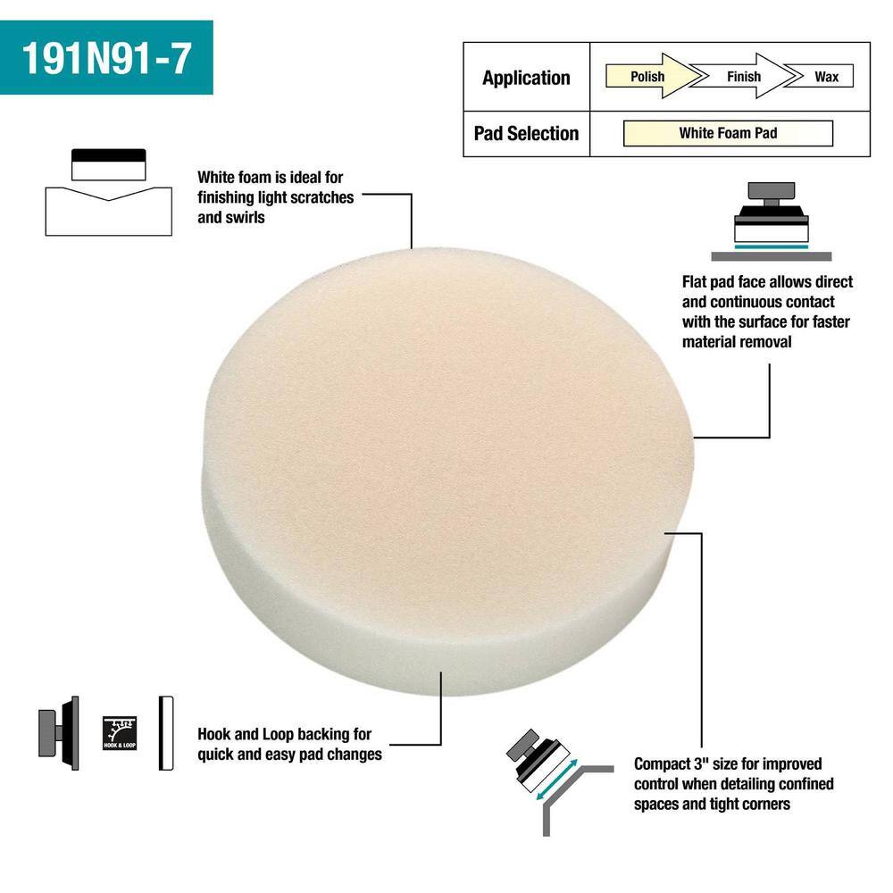 Makita 3 in. Hook and Loop Foam Polishing Pad White 191N91-7