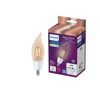 Philips 40-Watt Equivalent BA11 Smart Wi-Fi LED Tuneable White E12 Candelabra Light Bulb Powered by WiZ with Bluetooth (1-Pack) 567230