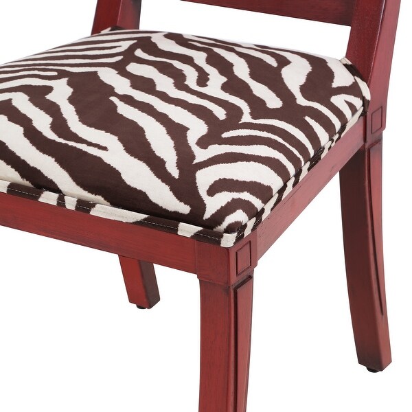 Dann Foley - Wooden Dining Chair - Cherry Wood Finish - Brown and White Zebra Patterned Fabric Seat