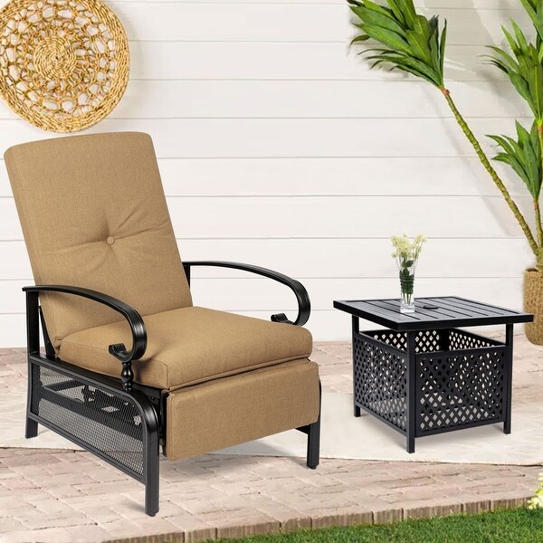 SUNCROWN Outdoor Patio Adjustable Cushioned Recliner Lounge Chair Set with Coffee Square Side Table