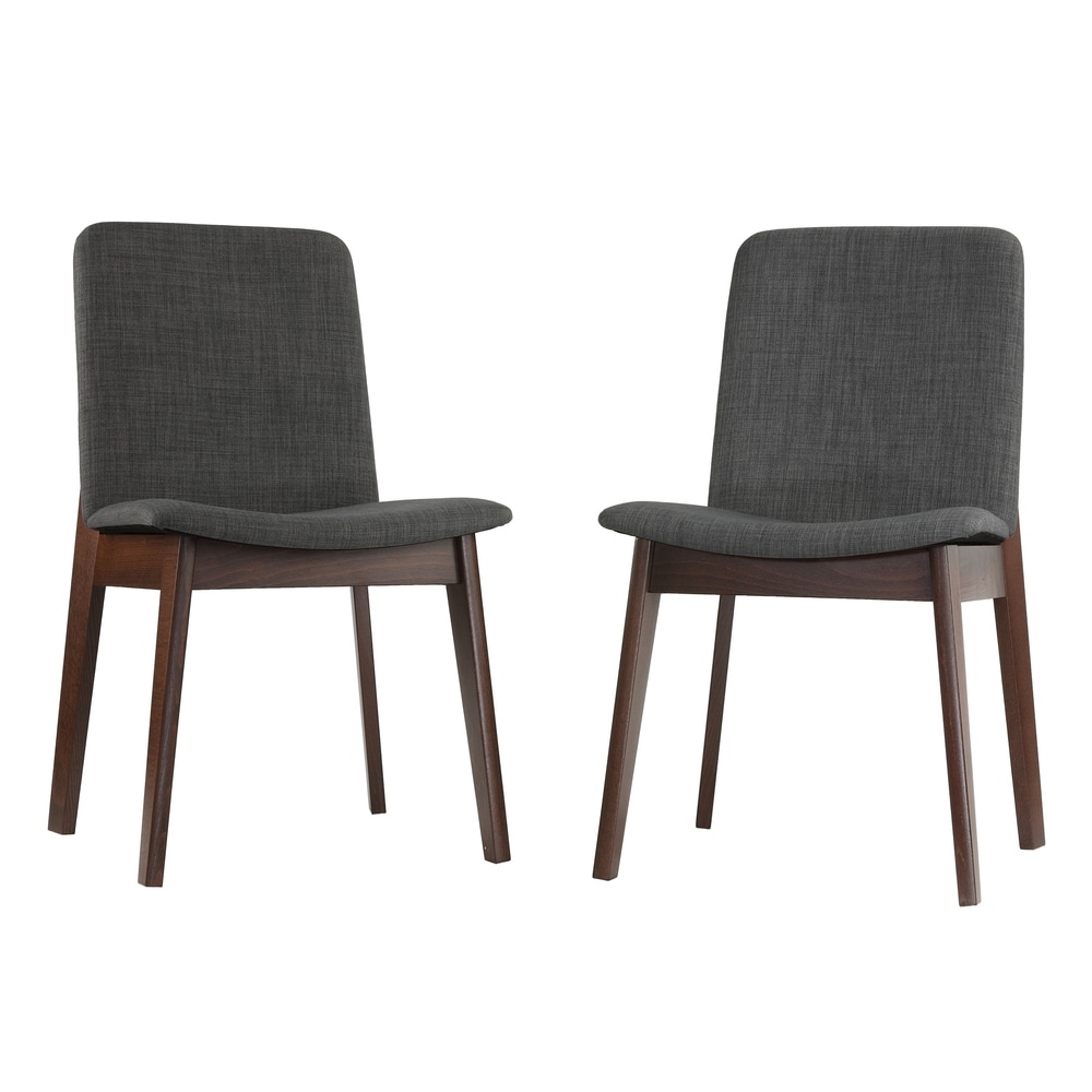 Cortesi Home Bjorn Dining Chair in Charcoal Fabric  Walnut Finish (Set of 2)