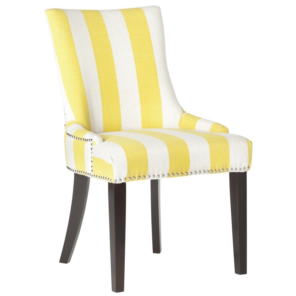 SAFAVIEH Dining Lester Yellow/ White Stripe Polyester Blend Dining Chairs (Set of 2)   22\