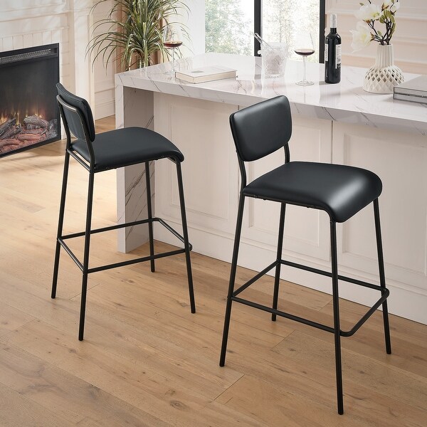 Pu Faux Leather Bar Stools Set of 2 Pub Barstools with Footrest