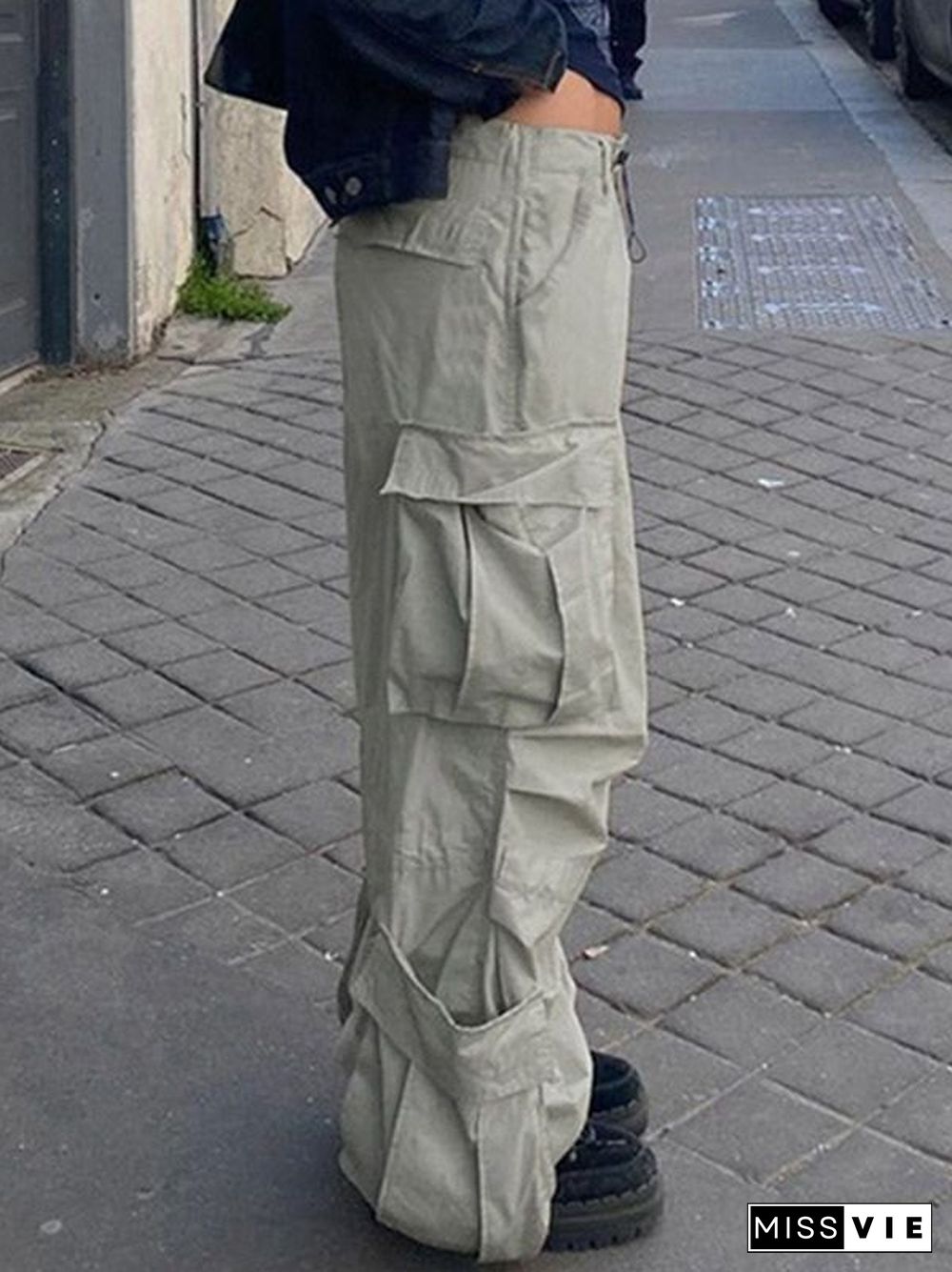 Drawstring Pocket Patch Size Friendly Parachute Cargo Pants