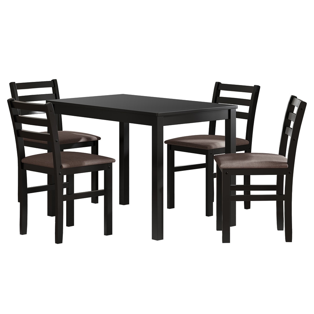 5 Piece Dining Table Set  Rectangle Dining Table with 4 Upholstered Chairs for 4 People for Dining Room and Kitchen