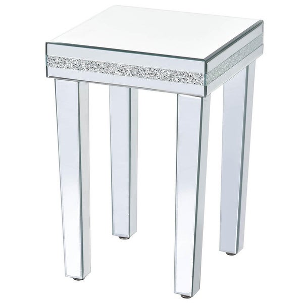 Modern Glass Mirrored Side Table with Crystal Design and Adjustable Height Legs