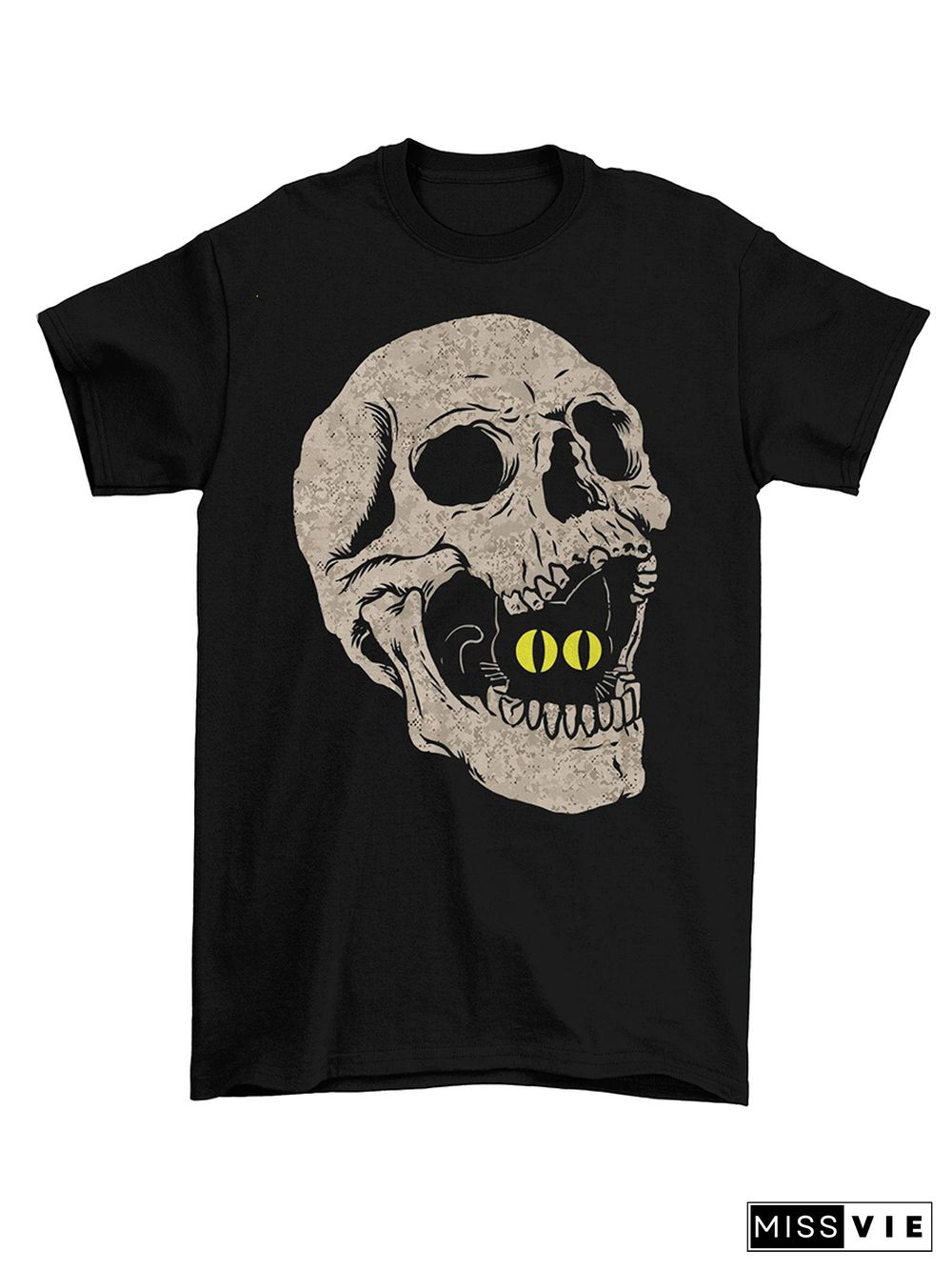 Halloween Cat Skull Print T-shirt