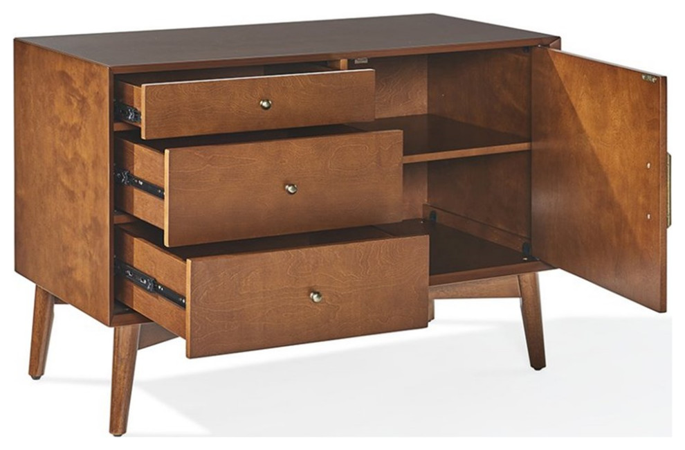 Bowery Hill Mid Century Wood Media Console Table in Mahogany   Midcentury   Entertainment Centers And Tv Stands   by Homesquare  Houzz