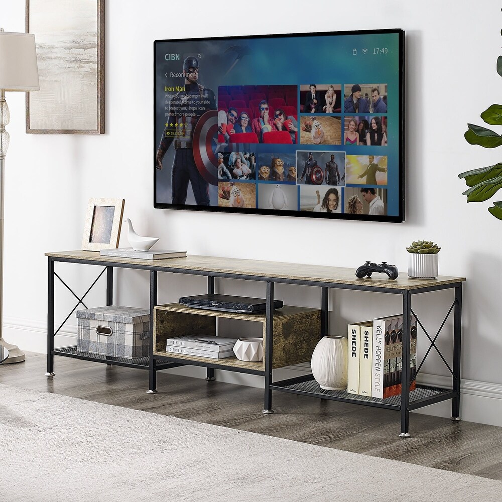 VECELO Large TV Console and TV Cabinet Industrial Entertainment Center for TVs up to 77  TV Stand