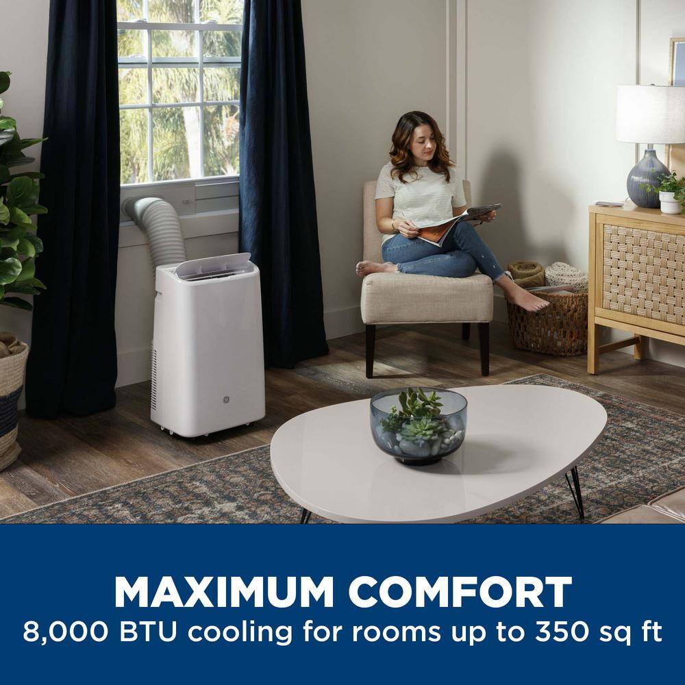 GE 8000 BTU 3-in-1 Portable Air Conditioner for 350 sq. ft. Medium Rooms with Dehumidifier and Remote in White APCD08JALW