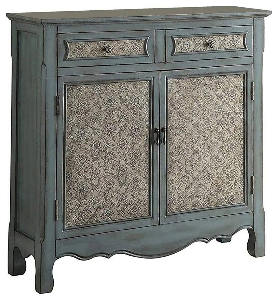 Tall Console Table  2 Cabinet Doors  amp2 Drawers With Floral Front  Antique Blue   Farmhouse   Console Tables   by Decor Love  Houzz