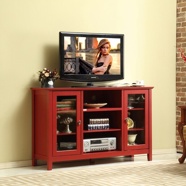 Wood Kitchen Buffet Sideboard with Glass Door Storage in Red