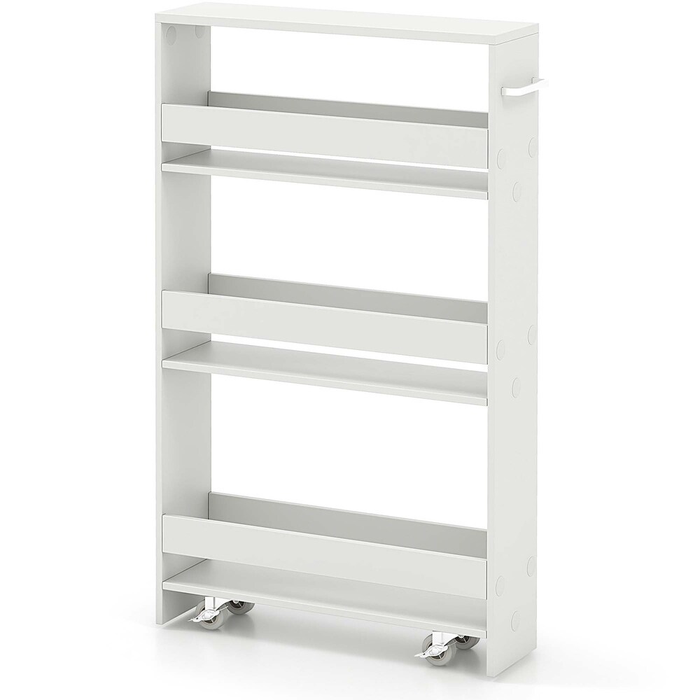 Costway 4 Tier Slim Storage Cart with Open Shelves Rolling Kitchen   See Details