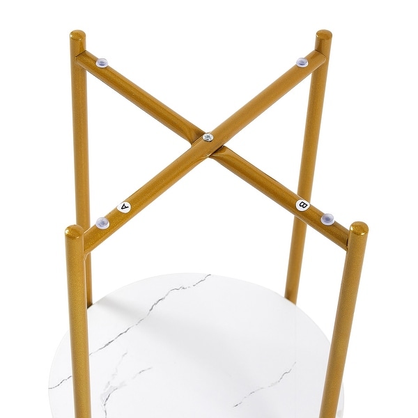 2-layer End Table with Tempered Glass and Marble Tabletop