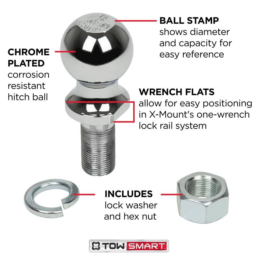 TowSmart Class 4 6000 lb. 2-516 in. Ball Diameter 1 in. Shank Diameter 2 in. Shank Length Chrome Trailer Hitch Ball 714