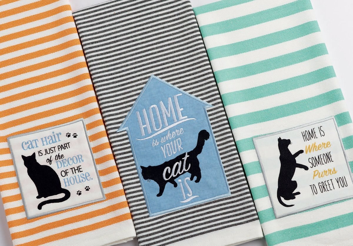 Design Imports Home Is Where Someone Purrs To Greet You Embellished Dish Towel