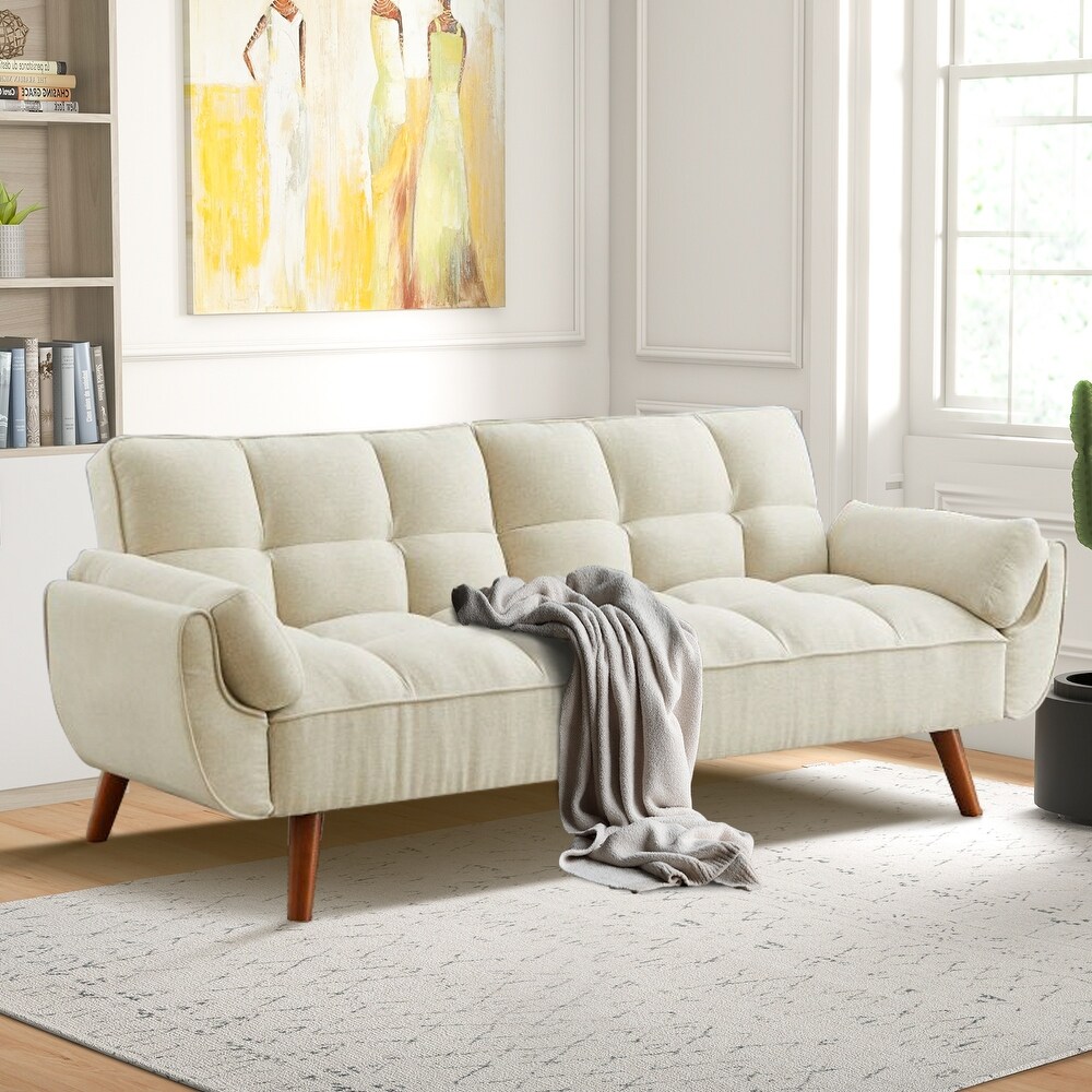 75.39 IN. Futon Sofa Bed  Convertible Upholstered Couch Sleeper with Reclining Sleeper Split Tufted Back