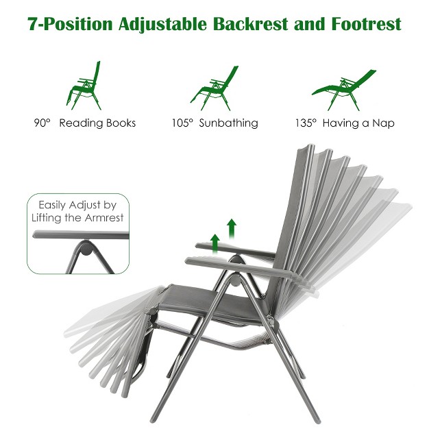 Costway Outdoor Foldable Reclining Chair Aluminum Frame 7 position Adjustable