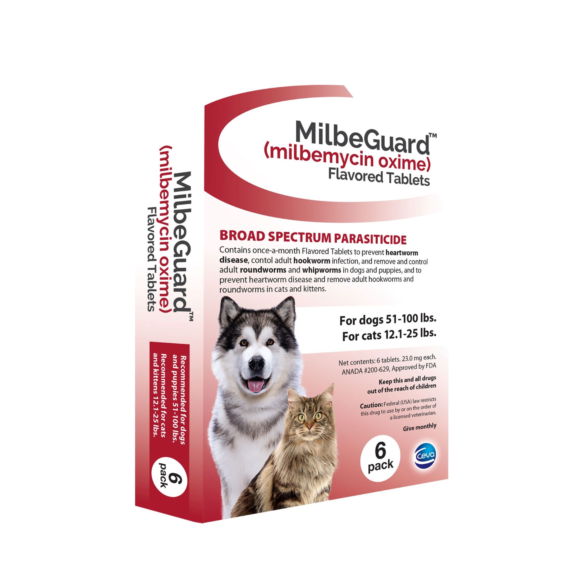 MilbeGuard Flavor Tabs 51 to 100 lb dog， 12.1 to 25 lb cat， 6 Count