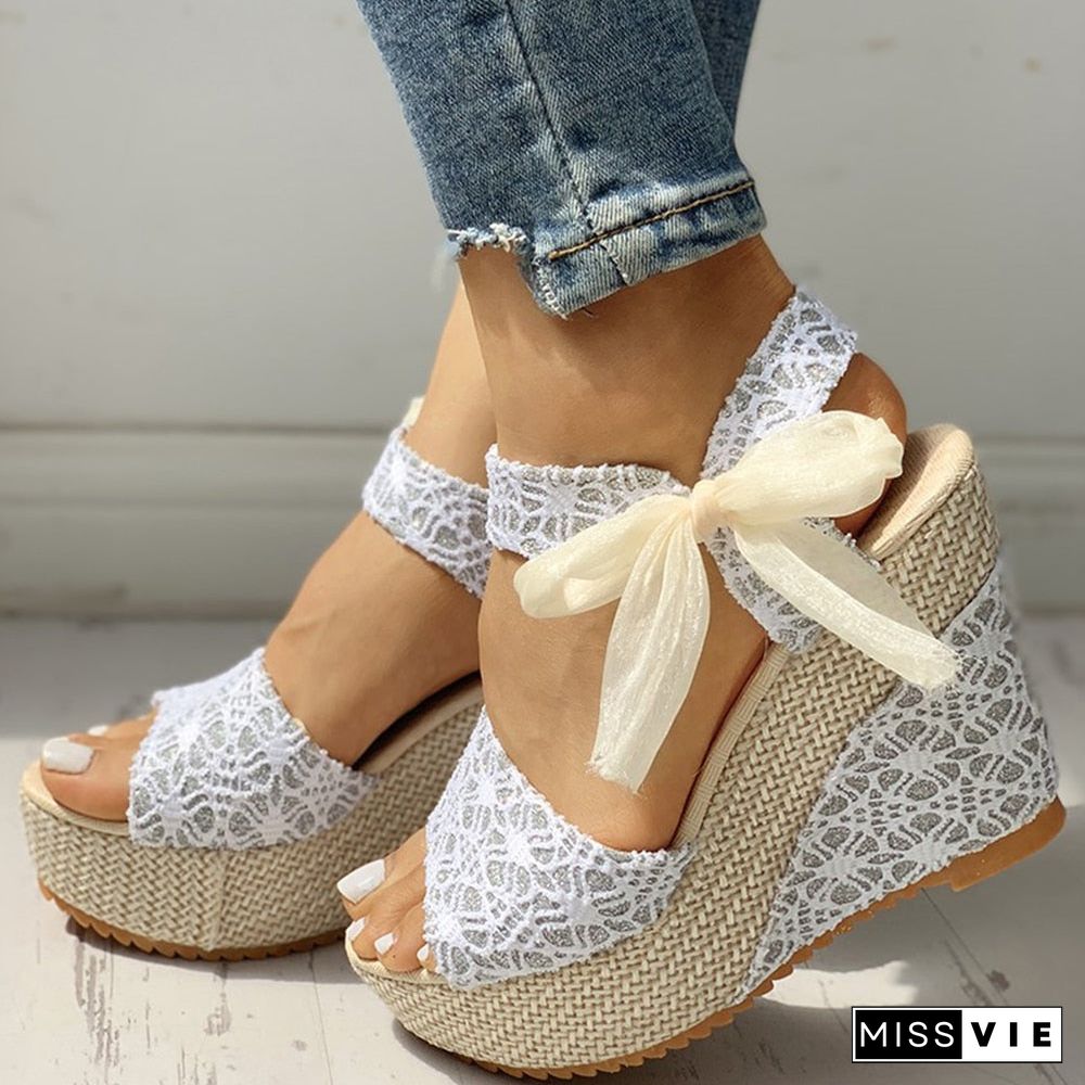 hot lace Leisure Women Wedges heeled women Shoes Summer Sandals Party Platform High Heels Shoes Woman