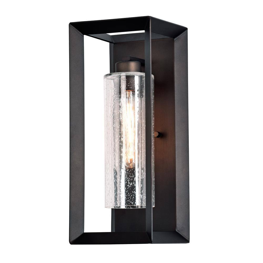 C Cattleya 1-Light Dark Bronze Outdoor Wall Lantern Sconce with Clear Seeded Glass CA1917-W