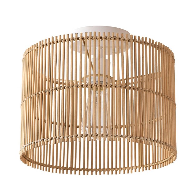 Ocean 1 light Matte White Flush Mount Ceiling Light With Natural Bamboo Shade Globe Electric