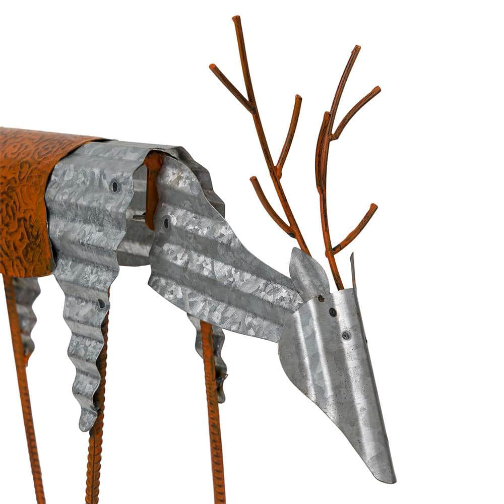 Alpine Corporation 20 in. Tall Metal Rustic Grazing Reindeer Christmas Decoration JUM326