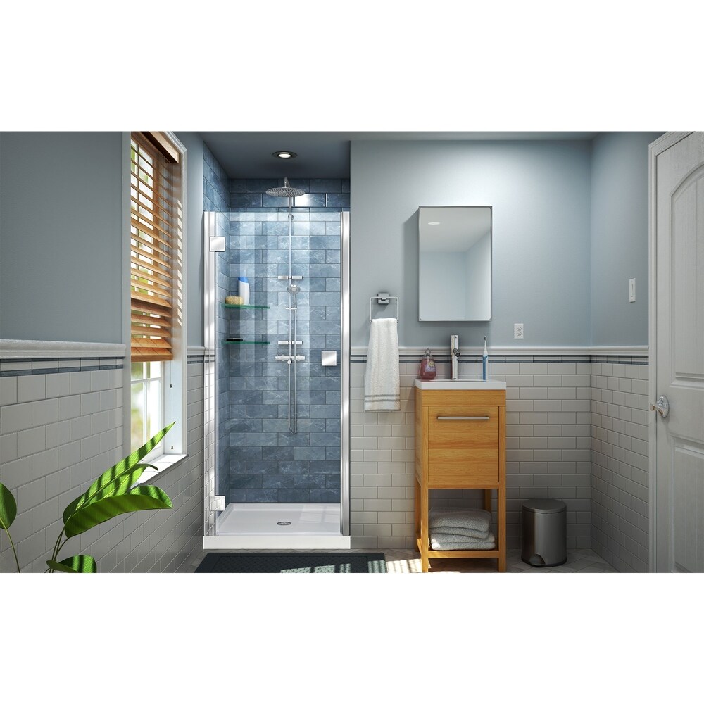 DreamLine Lumen 36 in. D x 36 in. W by 74 3/4 in. H Hinged Shower Door and Base Kit   36\