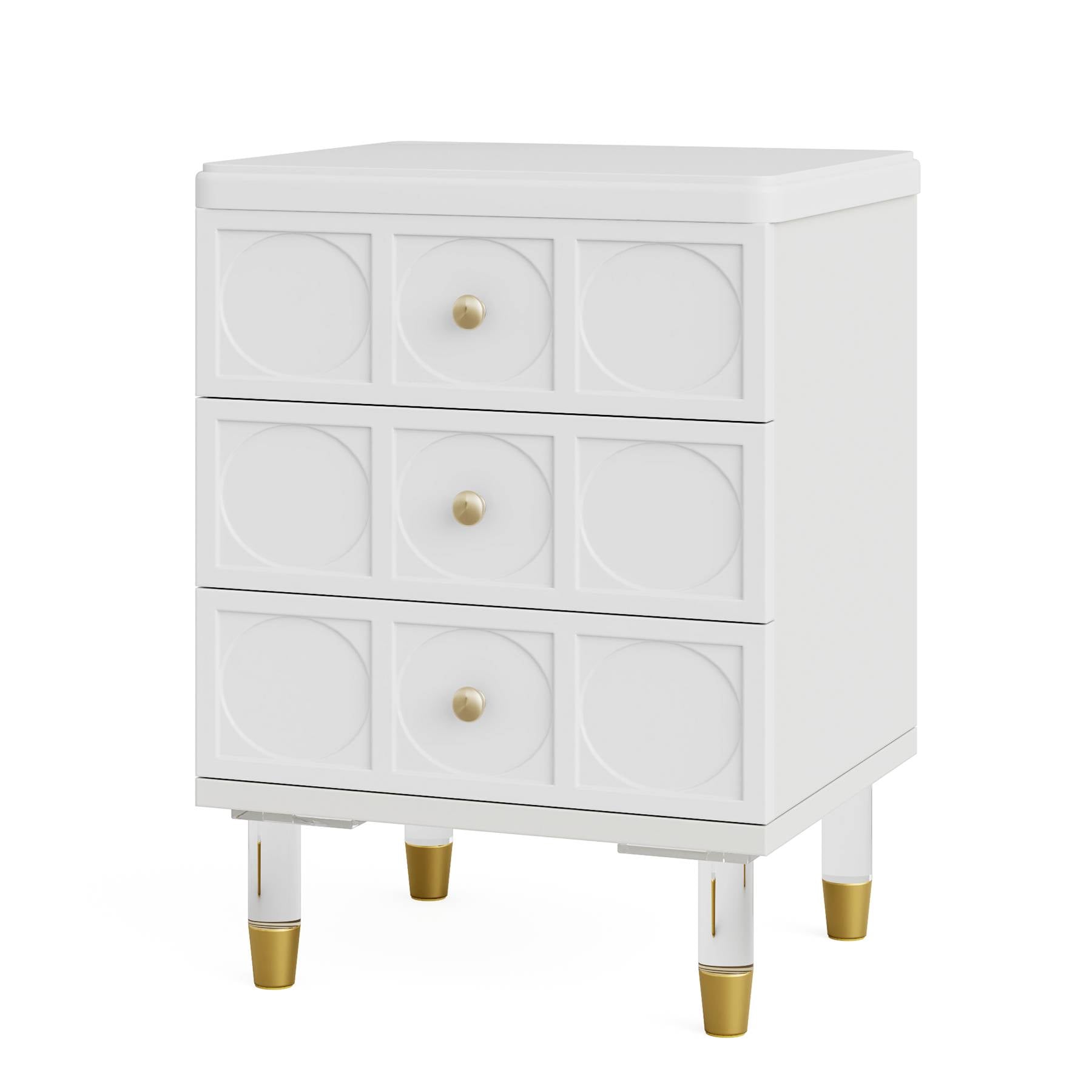 3-Drawer Nightstand Bedside Table with Acrylic Metal Legs